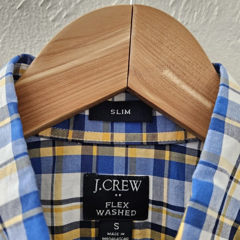 J.Crew‎ Shirt Men's Size Small Blue Yellow Plaid Flex Washed Slim Long Sleeve